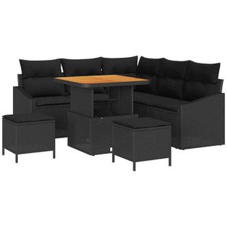 vidaXL Conjunto De Sof&aacute; De Jard&iacute;n Con Coj&iacute;n Con Almohada 8 Pcs Negro