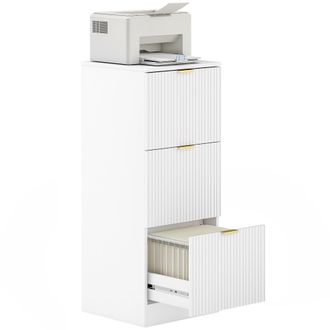 OEM Cajonera De Escritorio Con 3 Cajones Frentes Acanalados Mueble Archivador Para Tama&ntilde;o A4 O Carta 40x40x101 Cm Blanco