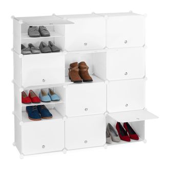 Relaxdays Relaxdays - Mueble Zapatero Modular, Armario Organizador Zapatos Con Puertas, Estanter&iacute;a Cubo 12 Cajones, Pl&aacute;stico, Blanco
