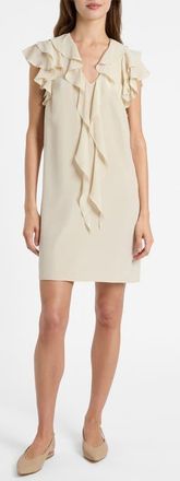 Santorelli Denise Silk Ruffle Shift Dress in Beige at Nordstrom, Size 12