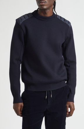 Moncler Quilted Shoulder Virgin Wool Blend Sweater in Maritime Blue at Nordstrom, Size Xx-Large