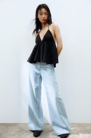 H&M Wide-leg regular waist jeans in Light Denim Blue at Nordstrom, Size 14