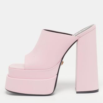 Versace Pink Leather Double Platform Mules