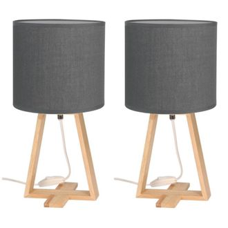 Forlight L&aacute;mpara de mesa estilo n&oacute;rdico e27 madera natural y textil color gris