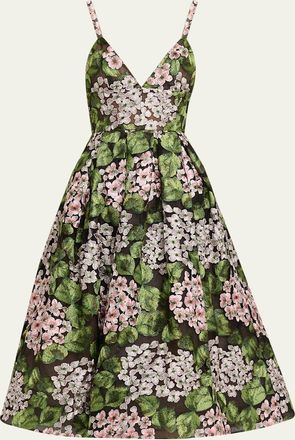 Bronx and Banco Eden Pleated Floral-Embroidered Midi Dress