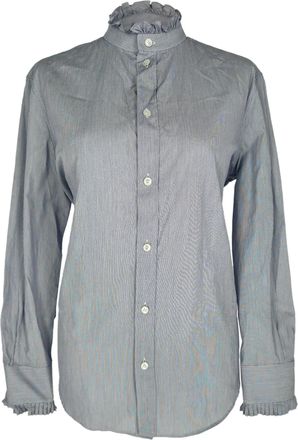 Celine Pre-owned Womens Classic Ruffle Neckline Stripe Blouse in Multicolor Cotton - Multicolour - Size EU 42