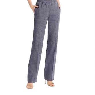 Theory Womens Linen Blend Straight Pull On Pants In Navy Melange Eco Sharkskin