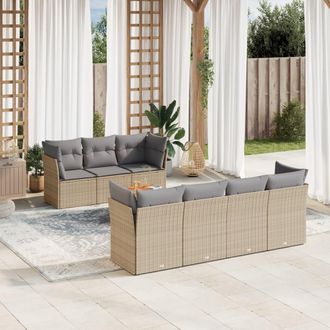 vidaXL Set De Sof&aacute;s De Jard&iacute;n Y Cojines 8 Pzas Rat&aacute;n Pe Beige Mezcla Vidaxl