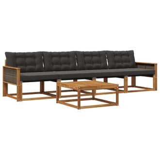 vidaXL Conjunto De Sof&aacute;s De Exterior Con Coj&iacute;n 5 Pcs Natural Y Negro Vidaxl