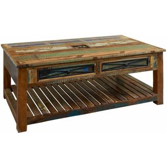 Massivmoebel24 Tavolino da salotto in legno di Legno riciclato 140x80x55 multicolore laccato nature of spirit 108