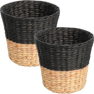 Happimess Contemporary Two-Tone Handwoven Water Hyacinth 3.1-Gallon Tapered Round Wicker Watebasket in Black/natural at Nordstrom