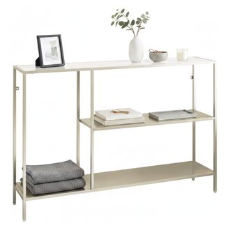 Dmora Dmora - Consola Vaprio, Mesa Multiusos, Gabinete De Soporte, Escritorio De Pasillo, 120x30 H80 Cm, Crema