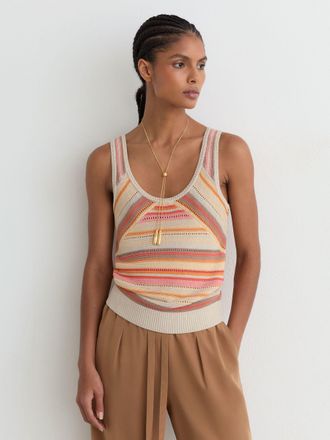 Reiss Neutral & coral Striped Knit Scoop-neck Vest, XS