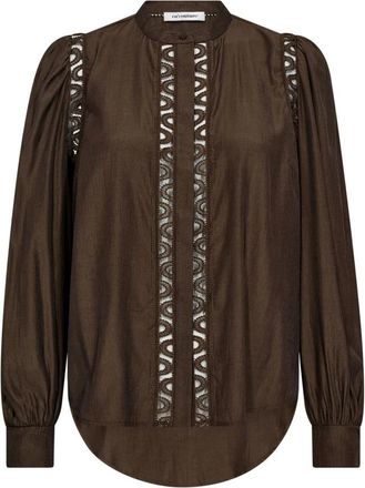 Co'Couture Overhemden, Dames, Bruin, S, Kanten overhemd met geborduurde details