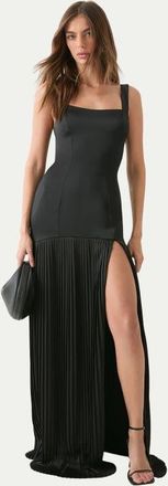Misspap Premium Pleated Skirt Bridesmaid Dress in Black at Nordstrom, Size 12