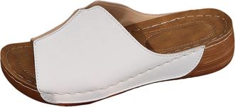 Generic Womens Slip On Wedge Sandals Chunky Leather Sliders Womens Platform Arch Support Slippers Non-Slip Roman Slides Open-Toe Backless Sandals Vintage Mule