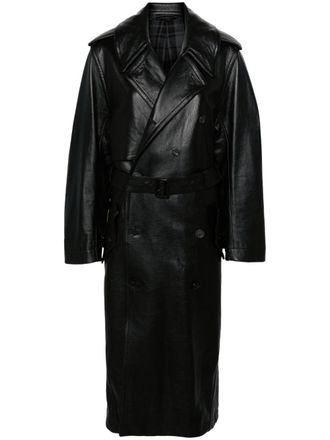 Balenciaga belted leather trench coat - women - Calf Leather/Wool/Cotton - 40 - Black