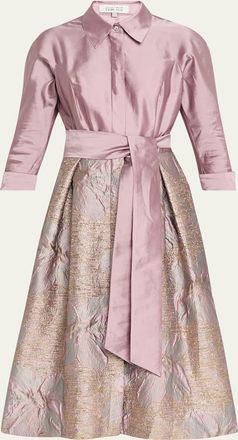 Teri Jon Taffeta Floral Jacquard Midi Shirtdress