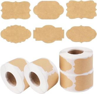 OEM 1200 Etiquetas Autoadhesivas De Papel Kraft, Pegatinas Marrones Y Blancas Para Mermeladas, Regalos Y Proyectos Creativos, 6 Formas, 3 X 5 Cm
