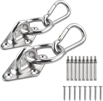 OEM Kit De Suspensi&oacute;n Para Hamaca: 2 Ganchos Con Mosquetones - Acero Inoxidable - Incluye Tornillos Y Pernos - Apto Para Mecedoras