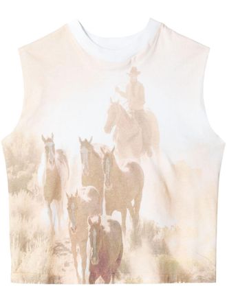 Re/Done Top met print - Beige