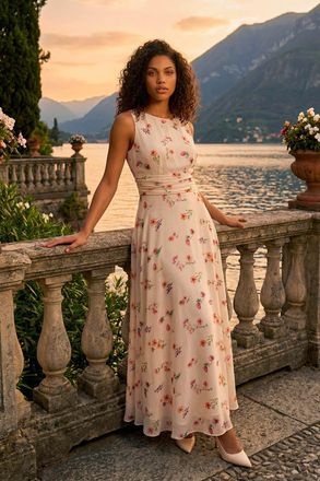Roman Floral Ruched Waist Maxi Dress