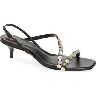 Reformation Shoshana Sandal in Black Leather Shell Buttons at Nordstrom, Size 10.5