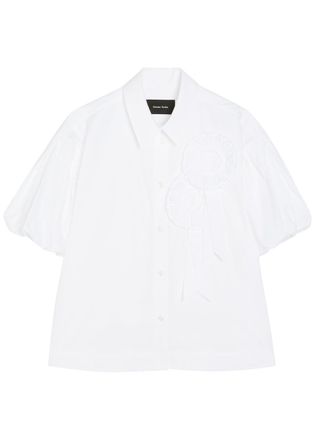 Simone Rocha Simone Rocha Floral-appliqu&eacute;d Cropped Cotton-poplin Shirt - White - 10 (UK10 / S)