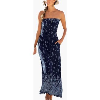 Lascana Womens Bandeau Maxi Dress in Navy Printed at Nordstrom, Size 10