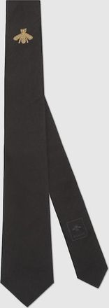 Gucci Bee Embroidered Silk Tie, Black, Silk