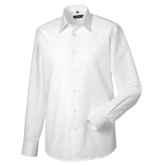 Russell Athletic Russell Collection Heren Effen Oxford Getailleerd Overhemd met Lange Mouwen (Wit)