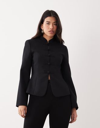 Asos Blazer nero stretto in vita con colletto alla coreana