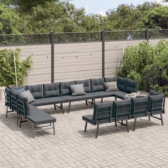 vidaXL Bancos De Jard&iacute;n Cojines 8 Pzas Acero Recubrimiento Polvo Negro Vidaxl