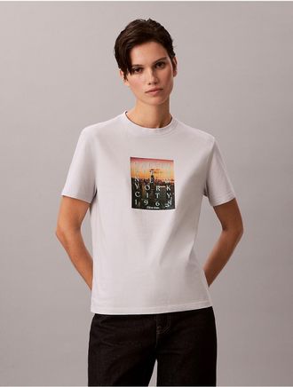 Calvin Klein Jeans Calvin Klein Womens City Sunset Logo Graphic Classic T-Shirt - White - XS