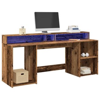 Berkfield Home Desk with LED Lights Old Wood 200x55x91 cm Engineered Wood in Brown | Size: 200 x 55 x 91 cm