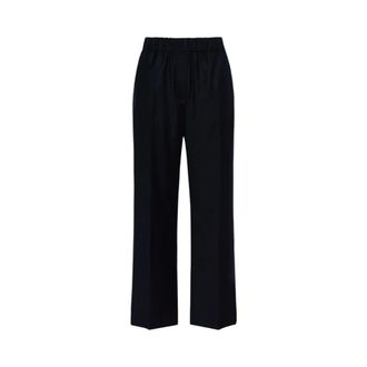 Max Mara Pantalones de Franela Rectos - Trousers - Mujer - Azul - 2XS