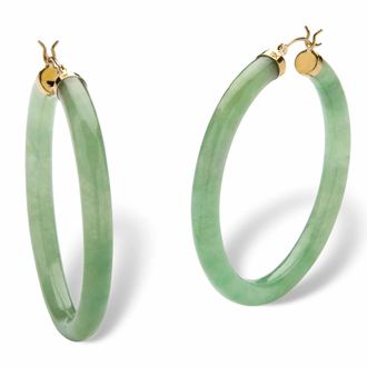 Palm Beach Jewelry Genuine Green Jade 10k Yellow Gold Hoop Earrings