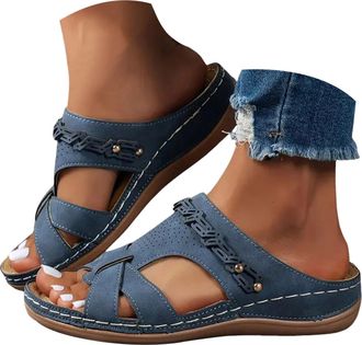 Generic Ladies Sandals Wide Fit Sandals for Women Orthopedic Sandal Women Summer Outdoor Anti-Slip Platform Beach Shoes Ladies Wedge Slides Wide Open Toe Ankl