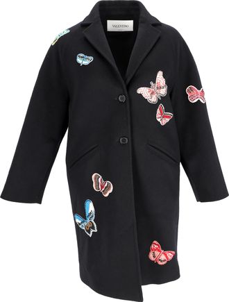 Valentino Pre-owned Womens Butterfly-Appliqu&eacute; Coat in Black Wool - Size IT 38 (Womens)