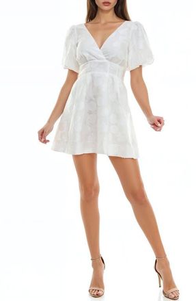 Socialite Jacquard Puff Sleeve Mini Sundress in White at Nordstrom, Size X-Large