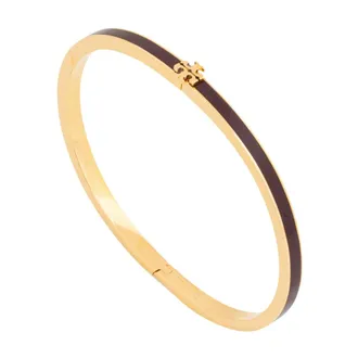 Tory Burch Accessoires, Dames, Geel, S, Leer, Dunne Icon Manchet Armband