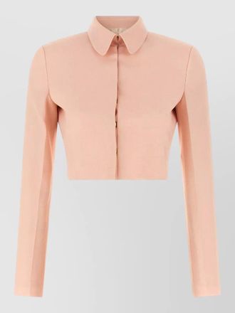 Alberta Ferretti tropical wool cropped blazer long sleeves