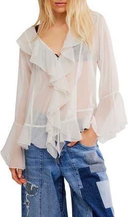 Free People Tulula Ruffle Chiffon Top in Clean Ivory Combo at Nordstrom Rack, Size Medium