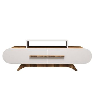 Calicosy TV Stand With 2 Doors, 145 Cm Wide - Walnut/White in Light Brown