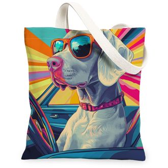 Generic Weimaraner Dog Canvas Tote Bag for Shopping 13x15, Pop Aesthetic Funky Puppy Reusable Grocery Print Pattern Bag for Women, Cool Pet Beach Aesthetic Pa