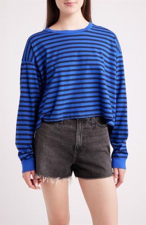 Daydreamer Meet n Greet Striped Long Sleeve Cropped T-Shirt in Ultra Marine Stripe at Nordstrom, Size X-Small