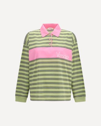 Versace Polo in cotone con intarsio a righe e logo ricamato Woman 40