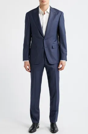 Canali Capri Trim Fit Navy Wool & Cashmere Peak Lapel Suit at Nordstrom, Size 42 Us