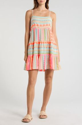 Elan Tiered Cotton Cover-Up Dress in Neon Aztec at Nordstrom, Size X-Small
