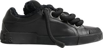Dolce & Gabbana Black Calf Leather Nappa Lace-Up Sneakers Mens Shoes